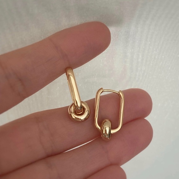 Hoop Earrings 18k Gold Plated Bead Earrings Modern Design - Picture 7 of 11